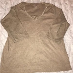 Oatmeal coloured v neck top